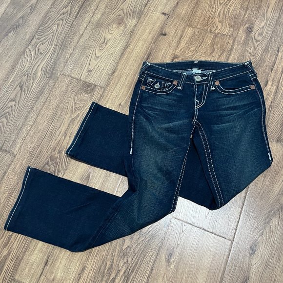True Religion Women's Low Rise Boot Cut Dark Blue Jeans Size 27 - Picture 1 of 6